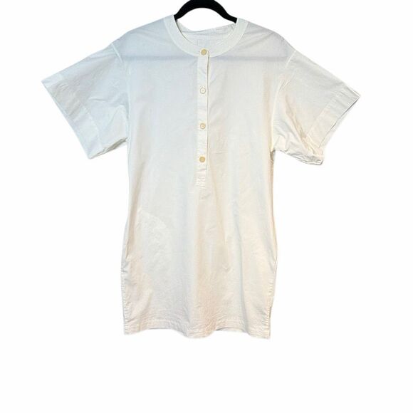 Theory Cuffed Shift Shirt Dress White Cotton Blend 4 (064) - Picture 7 of 10